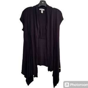 Ambiance Apparel Black Cap Sleeve Open Front Waterfall Cardigan Size Large